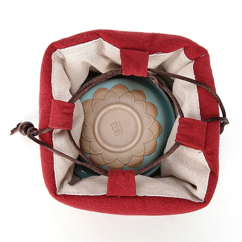 Vrećica za set za čaj Pamučna lanena rukotvorina Platnena vrećica za šalicu čaja Putna prijenosna torba za pohranjivanje otporna na udarce protiv sudara