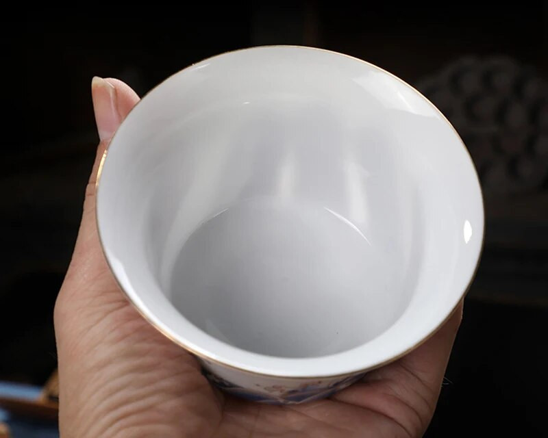 Badu.bg 180 ml бял порцелан, ръчно рисуван златен чай, супник, глина ...