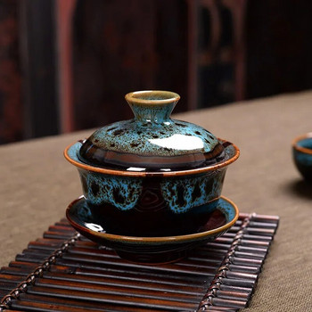 Kung Fu Tea Tureen Kiln αλλαγή Gai wan Κινέζικο Gaiwan Σετ τσαγιού ψαριών πολύχρωμο Teaware Sancai Tea Cup Ταξίδι Όμορφος βραστήρας