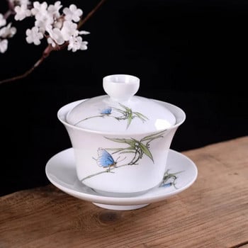 Χειροποίητη μπλε και λευκή πορσελάνη Gaiwan Tea Tureen Θιβετιανή σούπα με μπολ με καπάκι Γιαπωνέζικο φλιτζάνι Te φλιτζάνι κινέζικα φλιτζάνια τσαγιού Gai Wan Puer