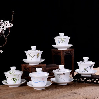 Χειροποίητη μπλε και λευκή πορσελάνη Gaiwan Tea Tureen Θιβετιανή σούπα με μπολ με καπάκι Γιαπωνέζικο φλιτζάνι Te φλιτζάνι κινέζικα φλιτζάνια τσαγιού Gai Wan Puer