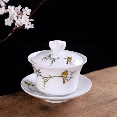 Käsitsi maalitud sinisest ja valgest portselanist Gaiwan tee Tureen Tiibeti kausisupp kaanega Jaapani Te Tass Hiina teetassid Gai Wan Puer