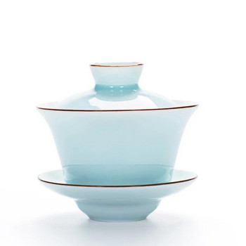 Супница за чай Celadon 140 ml Порцеланова Gaiwan Бяла Chawanmushi Купа с капак Купа Lotus Ръчна чаша за рисуване Чаши за чай Китайски Gai Wan