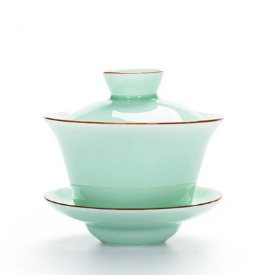 Celadon Tea Tureen 140ml Portselanist Gaiwan Valge Chawanmushi kauss kaanega Kauss Lotus Käsijoonistus Kruus Teetassid Hiina Gai Wan