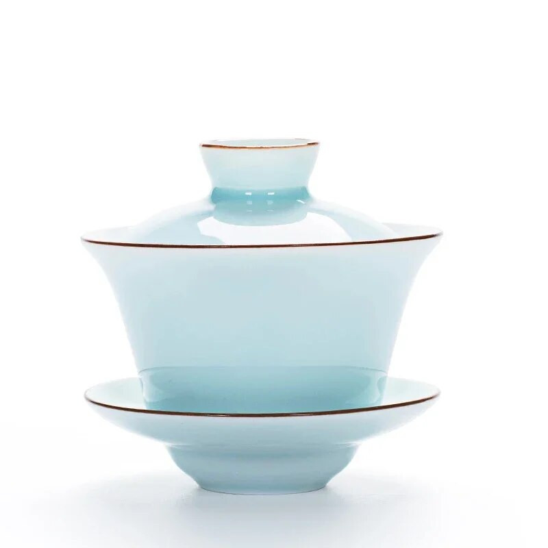 Celadon Tea Tureen 140ml Portselanist Gaiwan Valge Chawanmushi kauss kaanega Kauss Lotus Käsijoonistus Kruus Teetassid Hiina Gai Wan