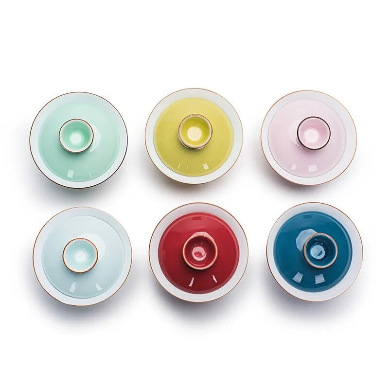 „Gaiwan“ porcelianinių arbatos dubenėlių rinkinys, dubuo su dangteliu, lėkštė su dangteliu, lėkštė iš Kinijos, „Exquisite“, garsioji Guan krosnis, 140 ml