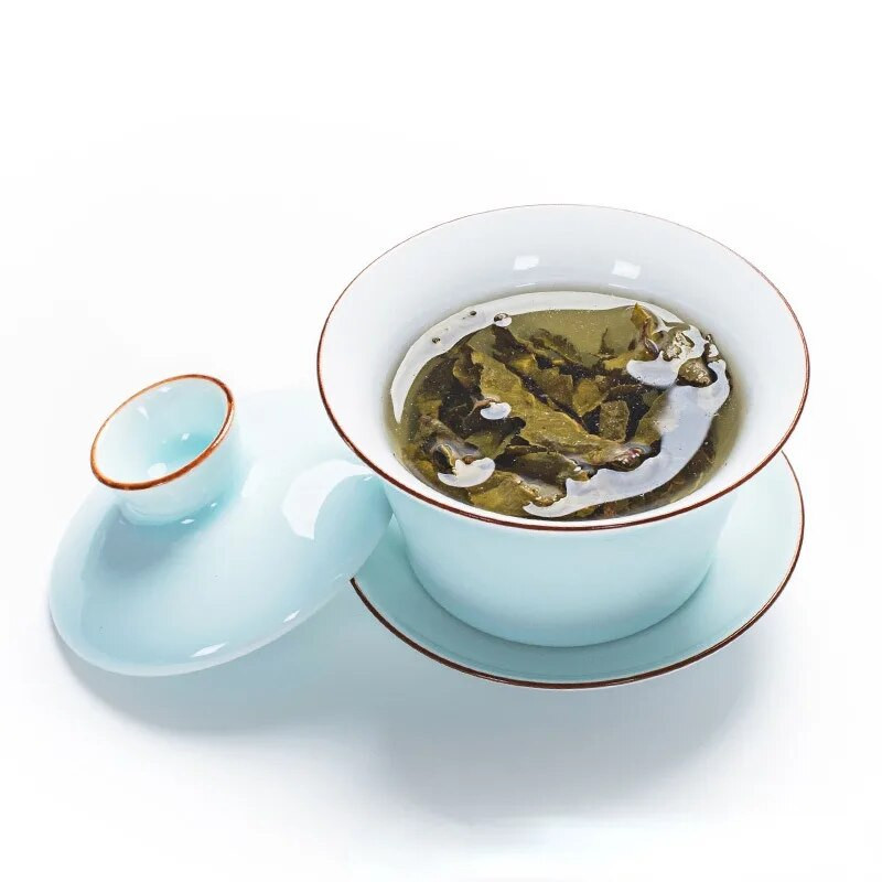 „Gaiwan“ porcelianinių arbatos dubenėlių rinkinys, dubuo su dangteliu, lėkštė su dangteliu, lėkštė iš Kinijos, „Exquisite“, garsioji Guan krosnis, 140 ml