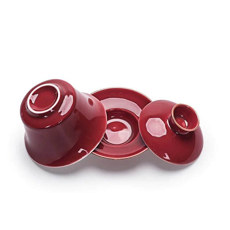 „Gaiwan“ porcelianinių arbatos dubenėlių rinkinys, dubuo su dangteliu, lėkštė su dangteliu, lėkštė iš Kinijos, „Exquisite“, garsioji Guan krosnis, 140 ml