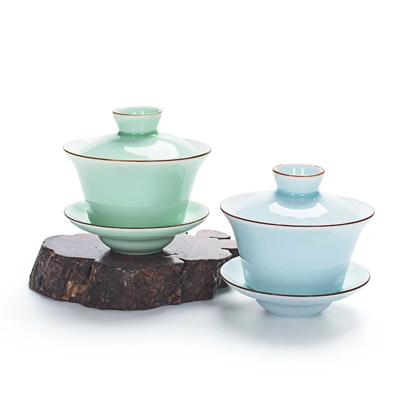 „Gaiwan“ porcelianinių arbatos dubenėlių rinkinys, dubuo su dangteliu, lėkštė su dangteliu, lėkštė iš Kinijos, „Exquisite“, garsioji Guan krosnis, 140 ml