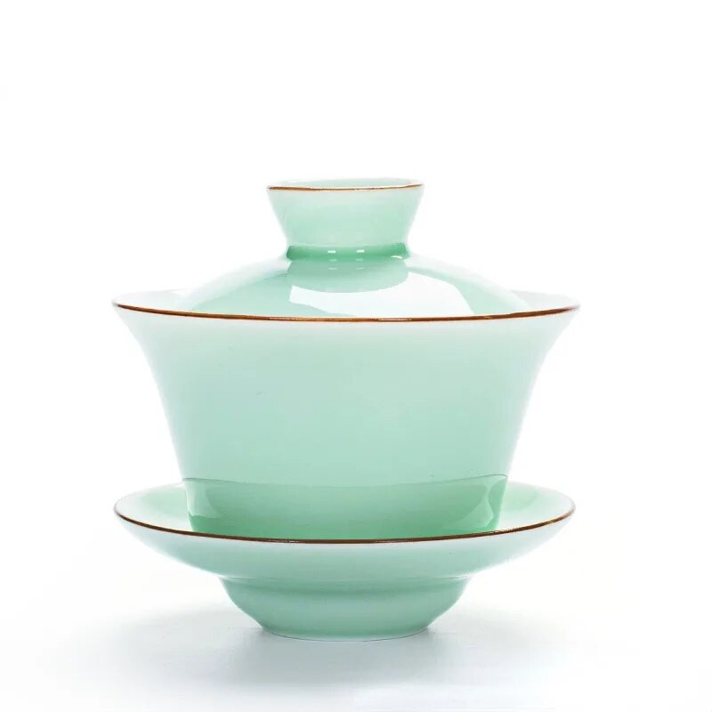 „Gaiwan“ porcelianinių arbatos dubenėlių rinkinys, dubuo su dangteliu, lėkštė su dangteliu, lėkštė iš Kinijos, „Exquisite“, garsioji Guan krosnis, 140 ml
