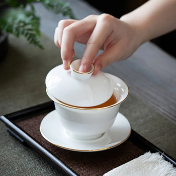 Χειροποίητο φλιτζάνι τσαγιού από νεφρίτη από λευκή πορσελάνη Gaiwan Χειροποίητο Κεραμικό Τσάι Tureen Σπίτι Teaware Drinkware Travel Cup Τελετή κινέζικου τσαγιού