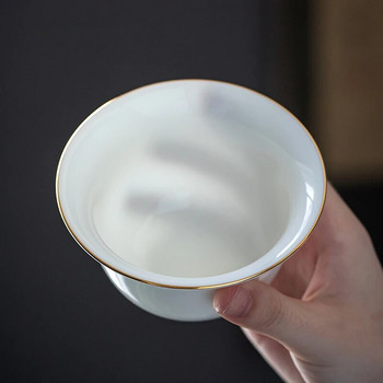 Suet Jade White Porcelain Gaiwan Чаша за чай Ръчно изработена керамична супница за чай Домашни прибори за чай Съдове за напитки Чаша за пътуване Китайска чаена церемония