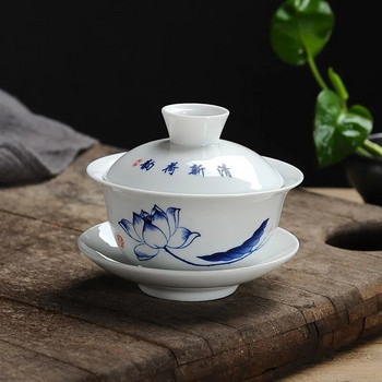 Сервиз за чай gai wan от бял порцелан Красив и лесен чайник Чаени сервизи от костен Китай Dehua gaiwan комплект порцеланова тенджера за чай за пътуване