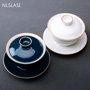 Китайска едноцветна керамична чаша за чай Gaiwan Ръчно изработена супница за чай Домашен порцеланов сервиз за чай Аксесоари Съдове за напитки Лична чаша 160 ml