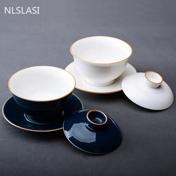 Китайска едноцветна керамична чаша за чай Gaiwan Ръчно изработена супница за чай Домашен порцеланов сервиз за чай Аксесоари Съдове за напитки Лична чаша 160 ml