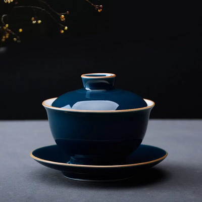Κινέζικο μονόχρωμο κεραμικό φλιτζάνι τσαγιού Gaiwan Χειροποίητο Σετ τσαγιού Tureen Σπίτι πορσελάνη Σετ Αξεσουάρ Ποτό Προσωπικό Κύπελλο 160ml