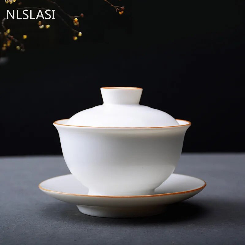 Κινέζικο μονόχρωμο κεραμικό φλιτζάνι τσαγιού Gaiwan Χειροποίητο Σετ τσαγιού Tureen Σπίτι πορσελάνη Σετ Αξεσουάρ Ποτό Προσωπικό Κύπελλο 160ml