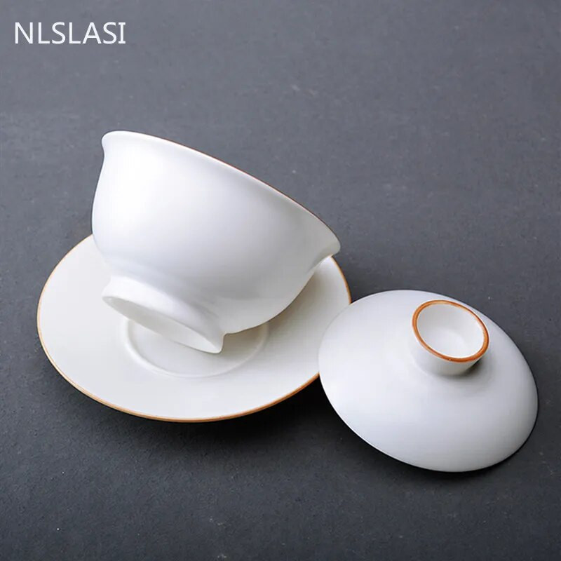 Κινέζικο μονόχρωμο κεραμικό φλιτζάνι τσαγιού Gaiwan Χειροποίητο Σετ τσαγιού Tureen Σπίτι πορσελάνη Σετ Αξεσουάρ Ποτό Προσωπικό Κύπελλο 160ml