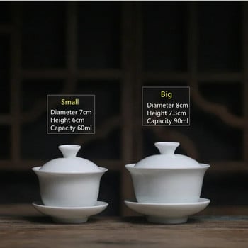 Mini 60ml Gaiwan για Τσάι Μασίφ Λευκή Πορσελάνη Τουρίνι με Καπάκι Teaware Travel Kung Fu Tea Bowls Κινέζικα φλιτζάνια Τσάουαν