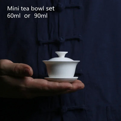 Mini 60 ml-es Gaiwan teához Szilárd fehér porcelán tureen fedővel Teásedény Utazási Kung Fu teáskészlet Kínai csésze teástálak Kis Chawan