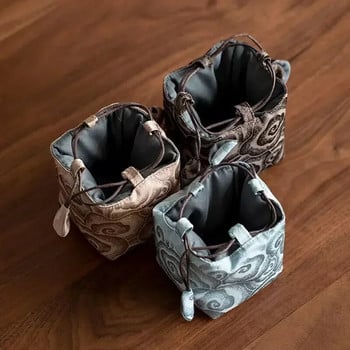 Master Drawcord Thicken Bag Art Cup Κινέζικη Τελετή Κέντημα Τετράγωνο Αποθήκευση Πανί Μπροκάρ Φορητό σε στυλ τσαγιού