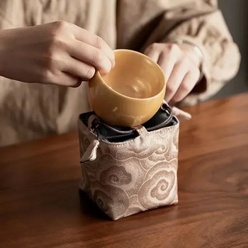 Master Drawcord Thicken Bag Art Cup Chinese Ceremony Embroidery Square Storage Brocate Cloth Tea Style Portable