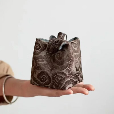 Master Drawcord Thicken Bag Art Cup Hiina tseremoonia tikandid ruudu hoiuruum Brokaadist riie Tee stiil Kaasaskantav