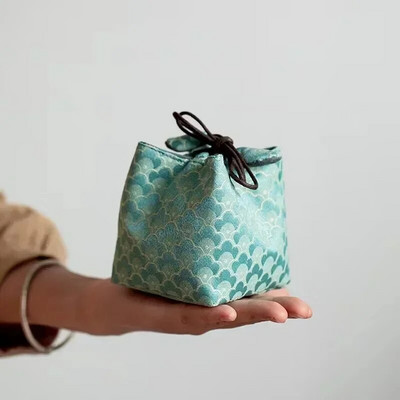 Master Drawcord Thicken Bag Art Cup Hiina tseremoonia tikandid ruudu hoiuruum Brokaadist riie Tee stiil Kaasaskantav