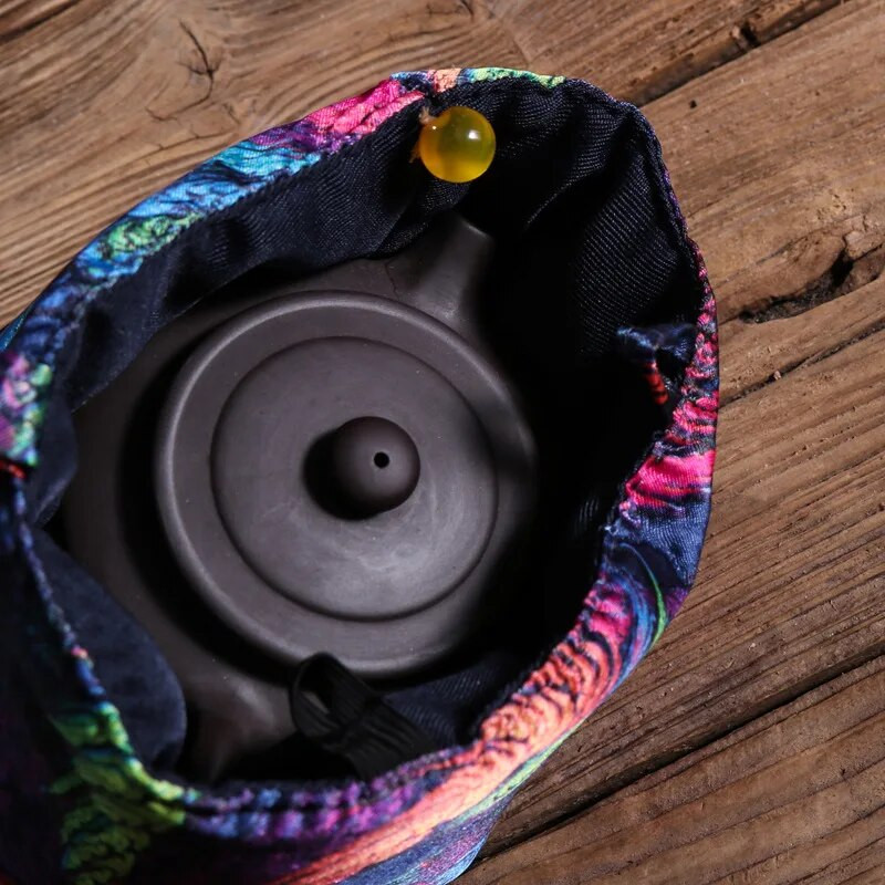 Kaasaskantav teekomplekt Buggy kott kaasaskantav väike teetassi kotid Pingutusnööriga kott Travel Master Cup kootud puuvillane kott reisitee komplekti kott