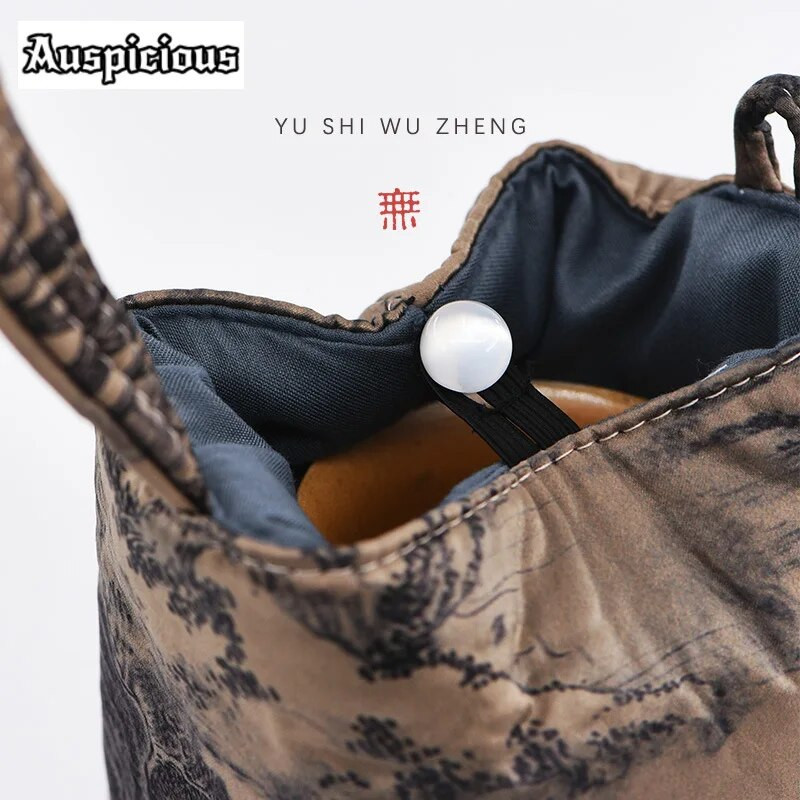 Hiina tindiga maastikukangast tee Mugav käsitsi valmistatud kaitse matkakott tee jaoks Hubane teekanni jaoks Käekott Reisimise teekomplekti kott