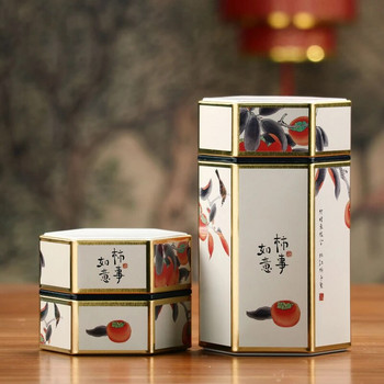 Творческа шестоъгълна тенджера за чай Тенекиена кутия Китайска тенекиена плоча Резервоар за съхранение на чай Малка запечатана преносима кутия за чай Празна кутия Аксесоари за сервиз за чай