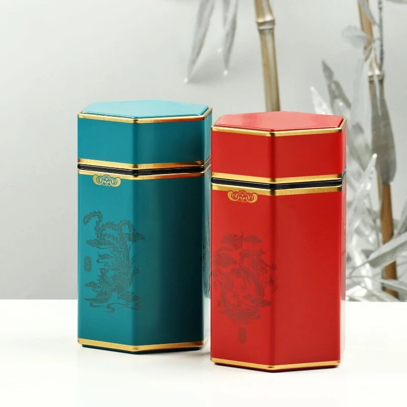 Δημιουργικό εξάγωνο κουτάκι τσαγιού Κινεζικό δοχείο αποθήκευσης τσαγιού Μικρό σφραγισμένο φορητό κουτί τσαγιού Αξεσουάρ σετ τσαγιού κενού κουτιού
