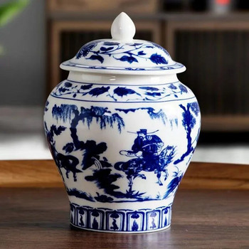 Синя и бяла порцеланова керамична кана за чай Обща кутия Запечатан резервоар за съхранение Малък контейнер за кана за чай Организатор Кутия