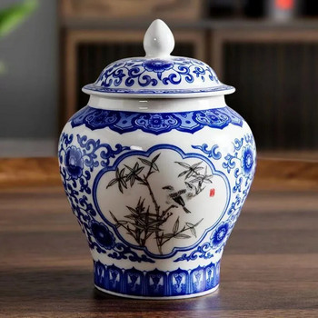 Синя и бяла порцеланова керамична кана за чай Обща кутия Запечатан резервоар за съхранение Малък контейнер за кана за чай Организатор Кутия