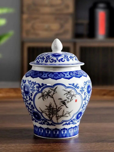 Μπλε και λευκό πορσελάνινο κεραμικό δοχείο τσαγιού Γενική θήκη σφραγισμένη δεξαμενή αποθήκευσης Μικρό κουτί οργάνωσης δοχείου δοχείου τσαγιού αποθήκευσης