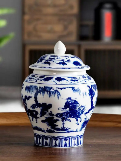 Μπλε και λευκό πορσελάνινο κεραμικό δοχείο τσαγιού Γενική θήκη σφραγισμένη δεξαμενή αποθήκευσης Μικρό κουτί οργάνωσης δοχείου δοχείου τσαγιού αποθήκευσης