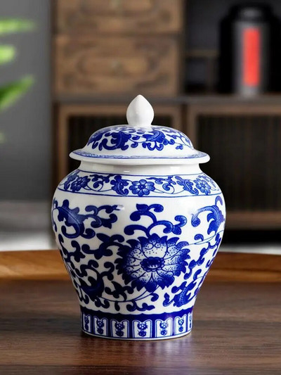 Μπλε και λευκό πορσελάνινο κεραμικό δοχείο τσαγιού Γενική θήκη σφραγισμένη δεξαμενή αποθήκευσης Μικρό κουτί οργάνωσης δοχείου δοχείου τσαγιού αποθήκευσης