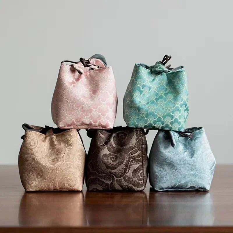 Krepšelio ceremonija sutraukiama virvelė Kinų meno brokato arbatos puodelis Kvadratinis nešiojamasis audinys meistras storina siuvinėjimą