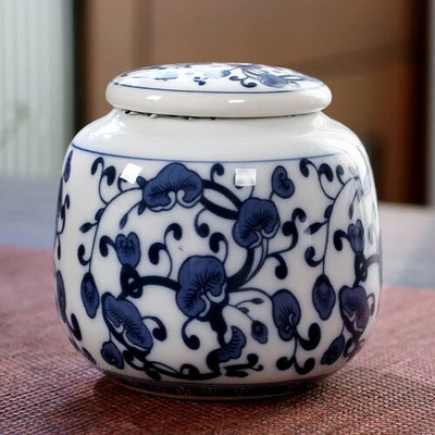 Prijenosna mini keramička staklenka za čaj sa zatvorenim poklopcem, staklenka za slatkiše otporna na vlagu, plavo-bijeli porculanski set za čaj, kutija za pohranu, poklon