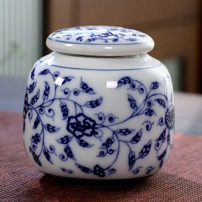 Prijenosna mini keramička staklenka za čaj sa zatvorenim poklopcem, staklenka za slatkiše otporna na vlagu, plavo-bijeli porculanski set za čaj, kutija za pohranu, poklon