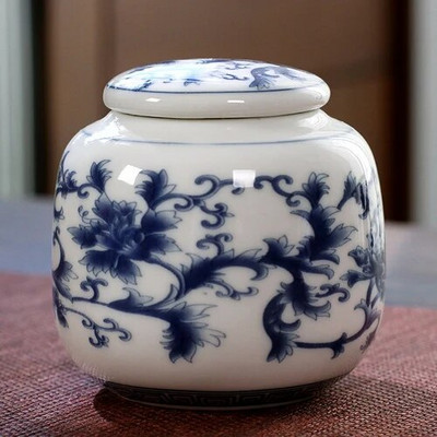 Prijenosna mini keramička staklenka za čaj sa zatvorenim poklopcem, staklenka za slatkiše otporna na vlagu, plavo-bijeli porculanski set za čaj, kutija za pohranu, poklon