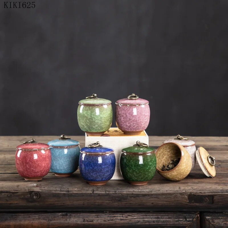 Įtrūkęs keraminis arbatos „Caddy“ emalis Mini laikymo indelis Buitinis nešiojamas kelioninis arbatos „Caddy“ mažų daiktų laikymo indas Namų dekoras