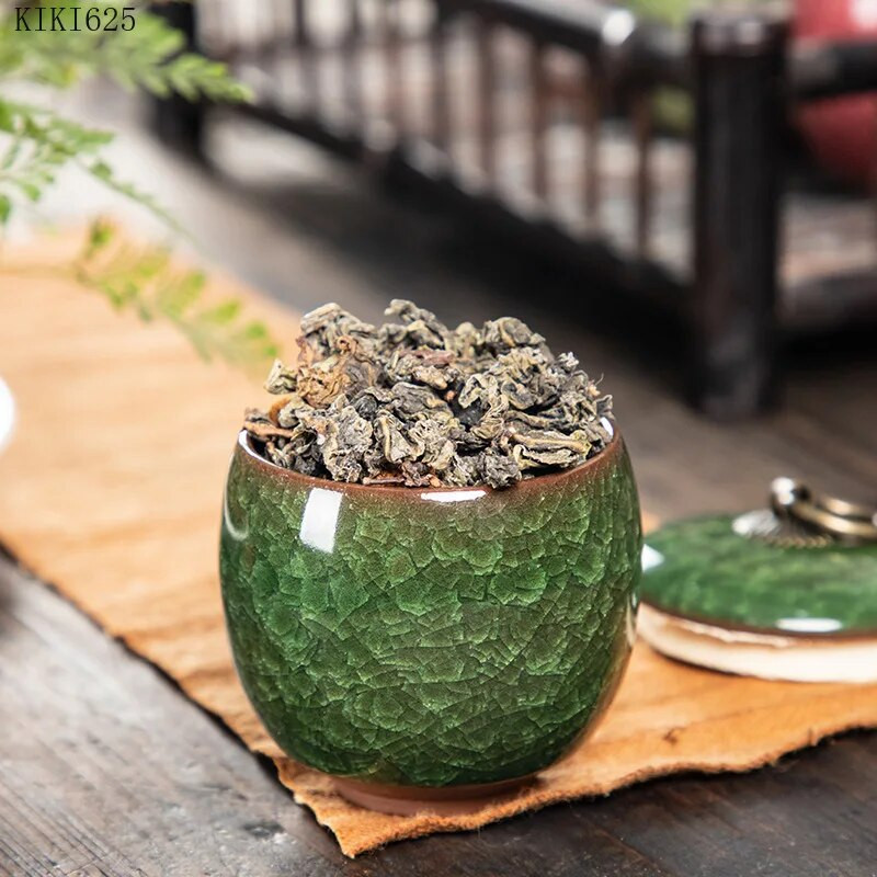 Įtrūkęs keraminis arbatos „Caddy“ emalis Mini laikymo indelis Buitinis nešiojamas kelioninis arbatos „Caddy“ mažų daiktų laikymo indas Namų dekoras