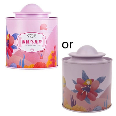 Kiniškos skardos arbatos kanistras, apvalus laikymo butelis birių lapų arbatai cukrui kavai su sandariu dangteliu Namų laikymo indai