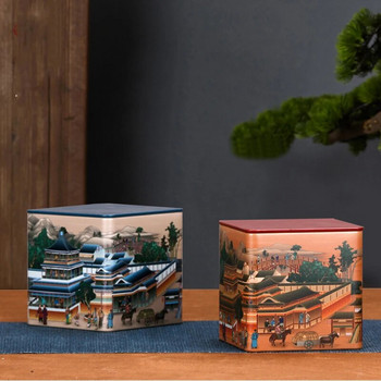 Творчески квадратен буркан за чай Тенекиена плоча Буркан за съхранение Китайски буркан за бонбони с капак Кутия за съхранение Декорация на всекидневна Декорация на дома