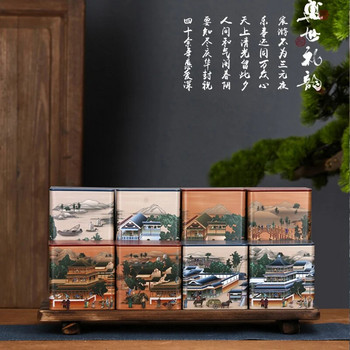 Творчески квадратен буркан за чай Тенекиена плоча Буркан за съхранение Китайски буркан за бонбони с капак Кутия за съхранение Декорация на всекидневна Декорация на дома