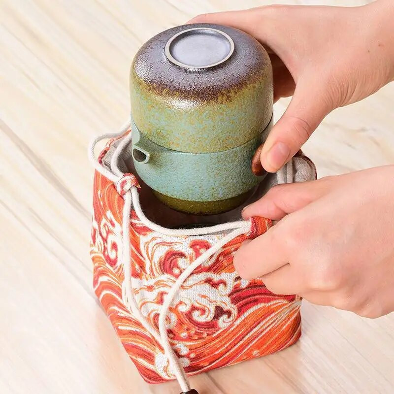 Bunched Bag Βαμβακερό σετ τσαγιού σετ τσαγιού αποθήκευσης Ταξίδι Φορητό τσαγιού ιαπωνικού στυλ Πανί τσάντα αποθήκευσης Τσάι Cozies ZC358
