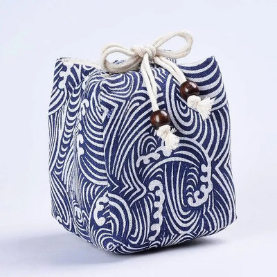 Jaapani kunstile trükitud puuvillase kanepi teetassi hoiukott Teenõude hoiustamiskangast riidest kott Ühe tassi reisiteetassi komplekti tasku ZC359