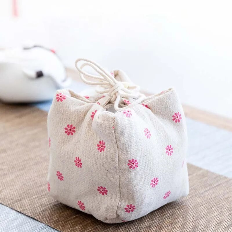 Jaapani kunstile trükitud puuvillase kanepi teetassi hoiukott Teenõude hoiustamiskangast riidest kott Ühe tassi reisiteetassi komplekti tasku ZC359