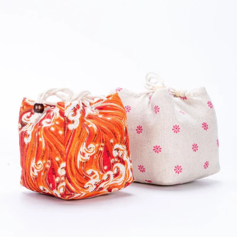 Jaapani kunstile trükitud puuvillase kanepi teetassi hoiukott Teenõude hoiustamiskangast riidest kott Ühe tassi reisiteetassi komplekti tasku ZC359